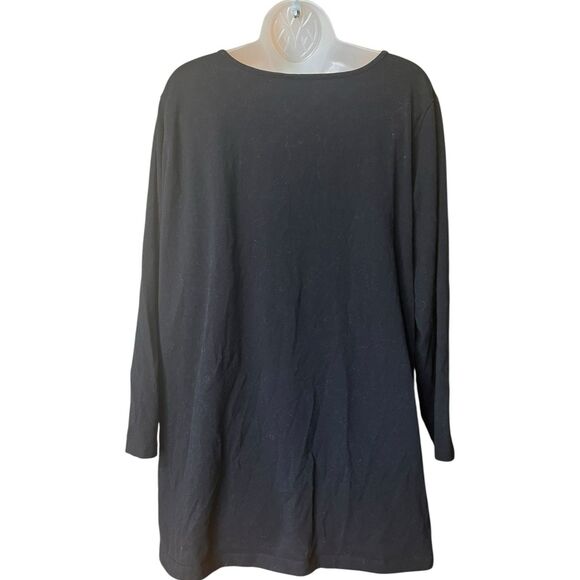 DG by Diane Gilman Black Studded Scoop Neck Top Sz 1X Long Sleeves Mixed Metals - Picture 7 of 10